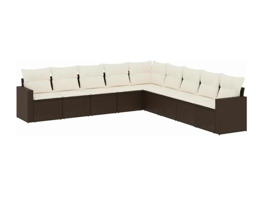 9-piece garden furniture set with cushions, brown wicker resin, 47903TKEA
