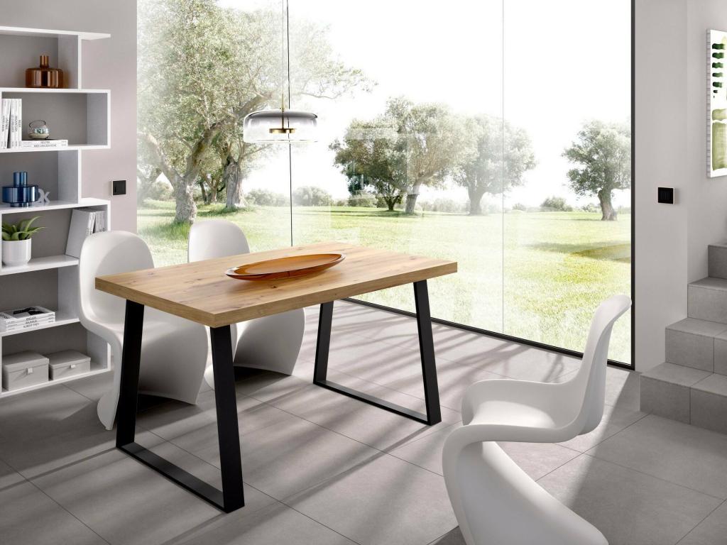 Sunmeub Fixed Table, Multipurpose Dining Shelf, Rectangular Kitchen or Dining Room Table, 140x90x75 cm, Nodi Oak, 96939DGSX