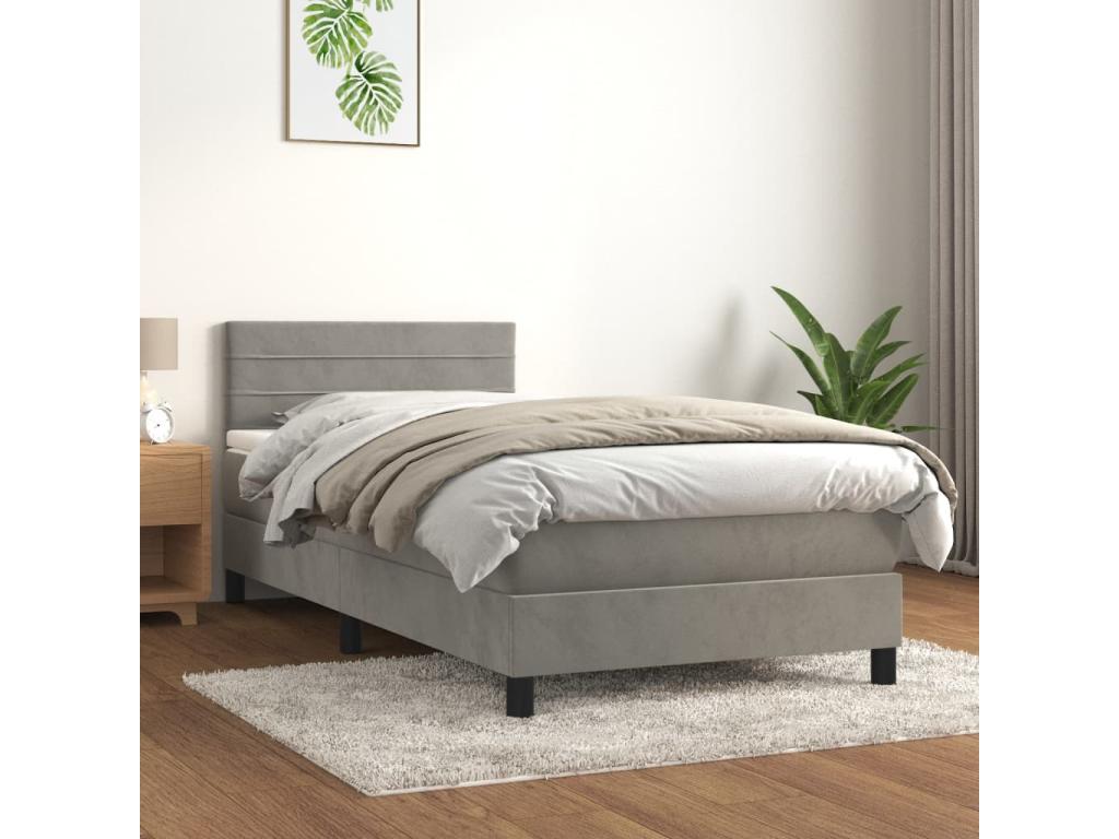 Upholstered bed base and mattress, light grey, 80x200 cm, velvet, 67669LTYJ