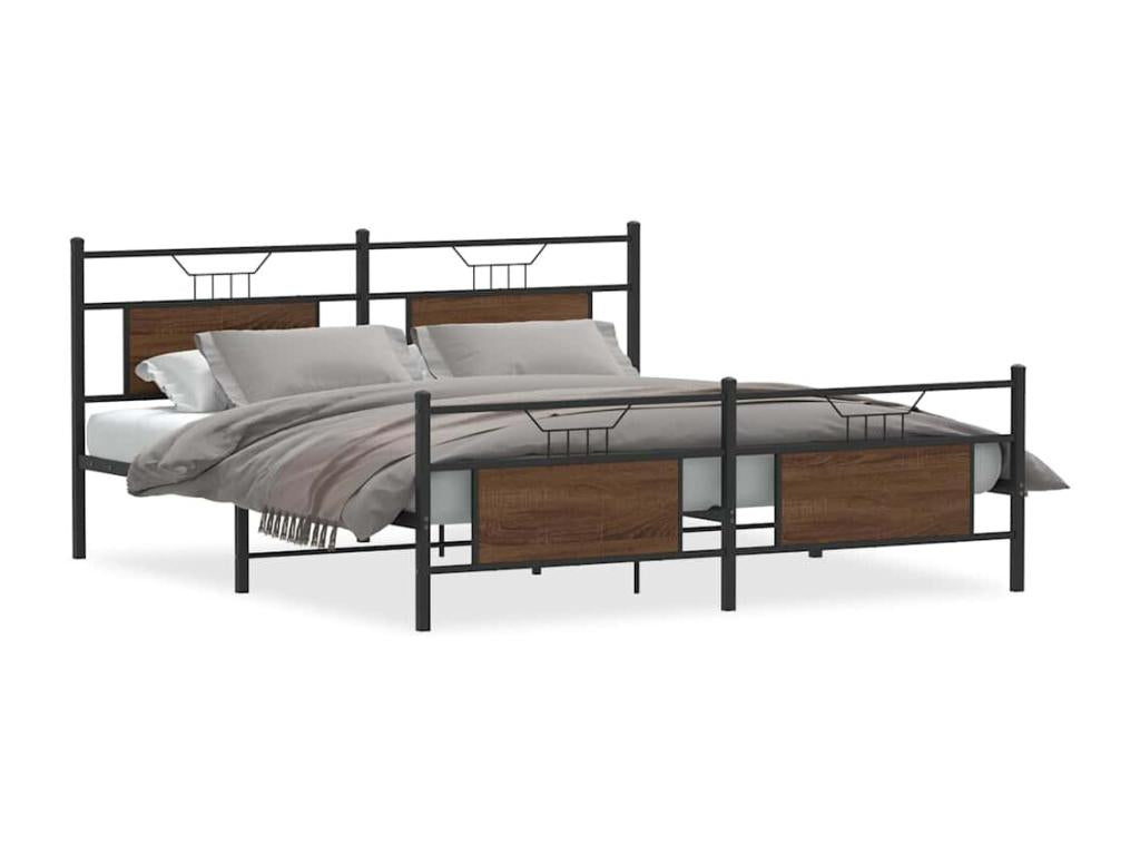 Metal bed frame without mattress, brown oak, 160x200 cm, 73500VLVF