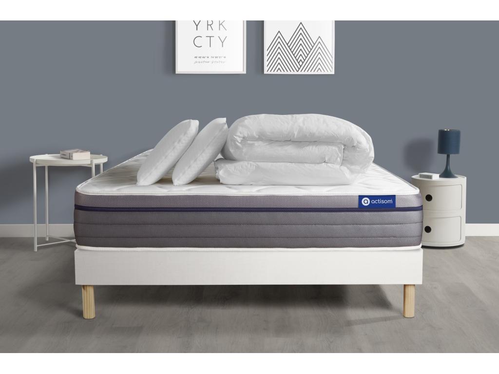 Ready-to-sleep pack: Pocket spring mattress, memory foam, Homeboisstore 180x200, Homeboisstore bed base, white, 2 pillows, duvet 64489CZRN