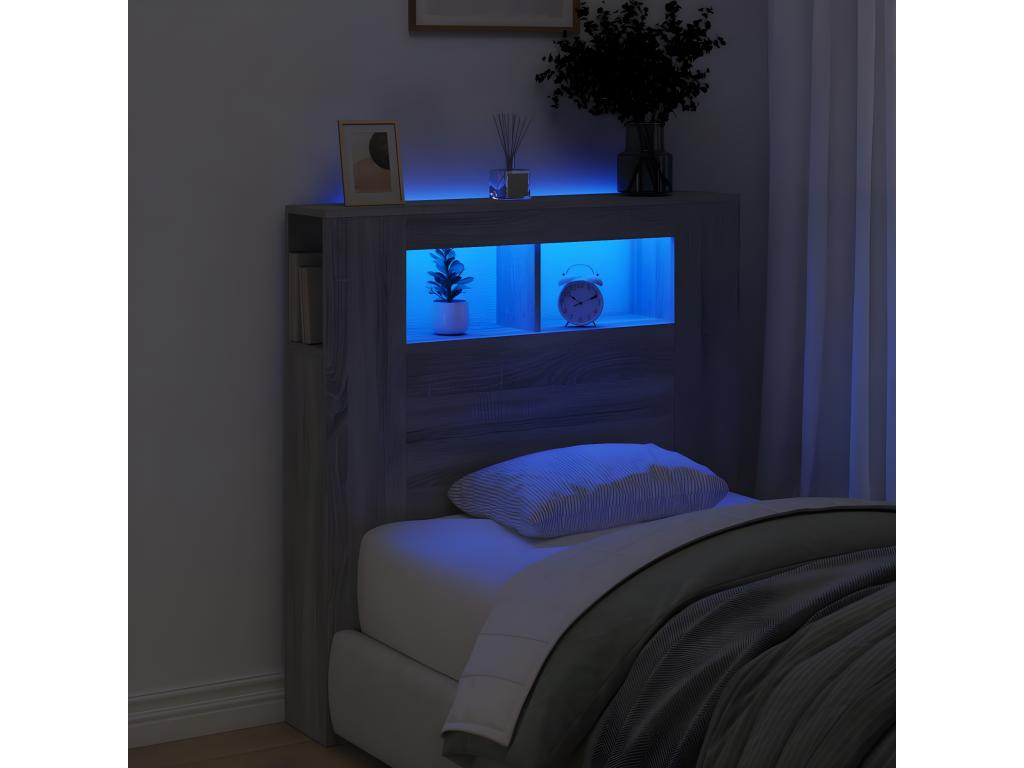 Sunmeub LED Headboard, Grey, 100x18.5x103.5 cm, Engineered Wood, 02007WKUV