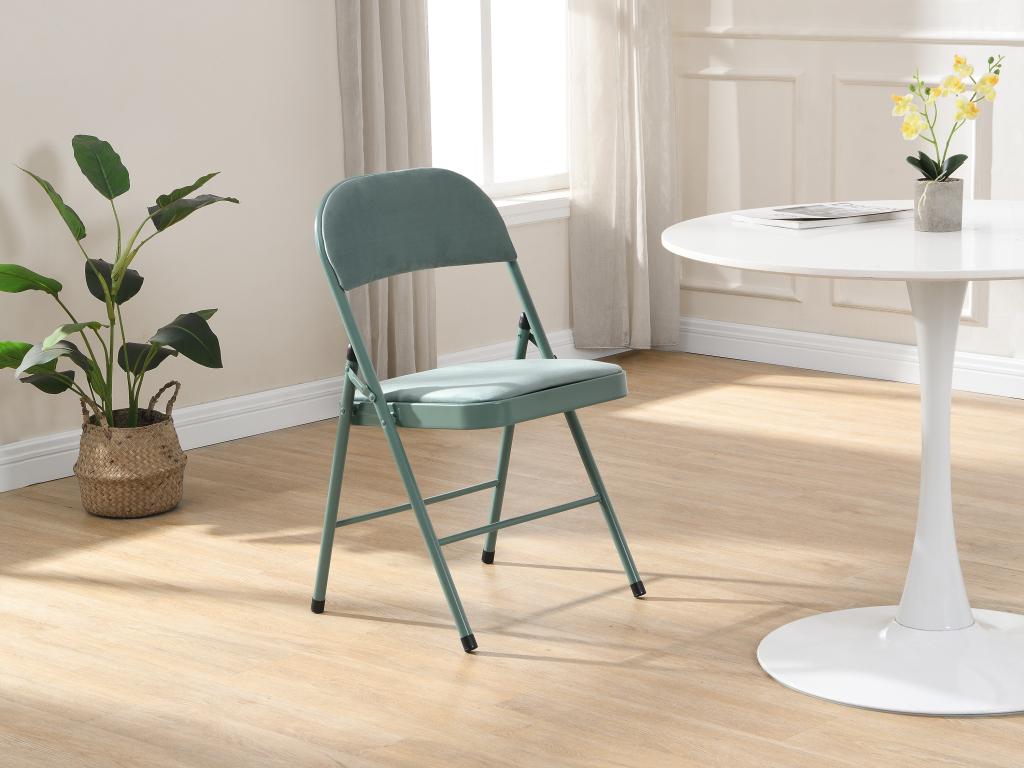 Set of 6 folding velvet and metal chairs - Almond green - Homeboisstore 15299QYDW
