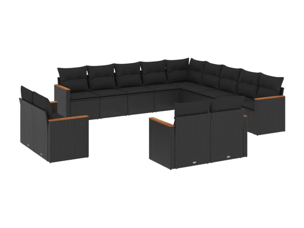 13-piece garden furniture set with cushions, black wicker resin, 28343CUNQ