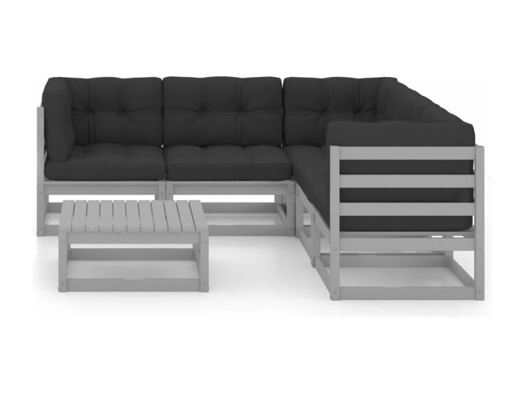 6-piece garden furniture set with cushions, solid pine wood, 27283OPST