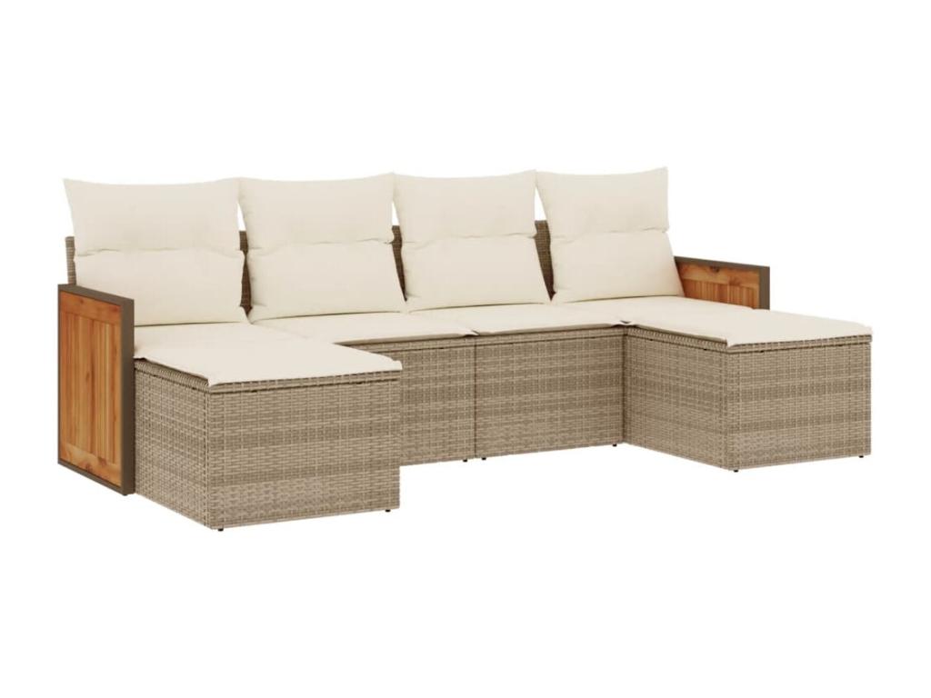 Garden furniture set with cushions, 6 pieces, beige woven resin, 12139ZYQK