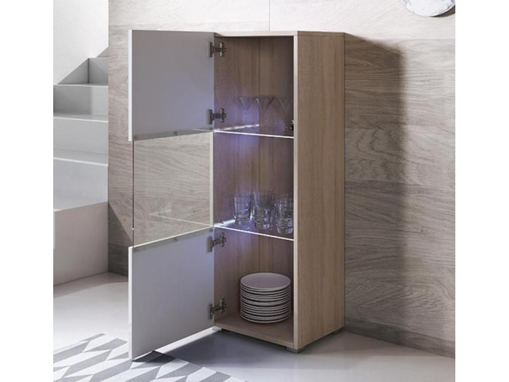 Sunmeub V3 42342QQLC Display Cabinet for Living Room/Dining Room in White with LED Lighting, 40x29x128cm
