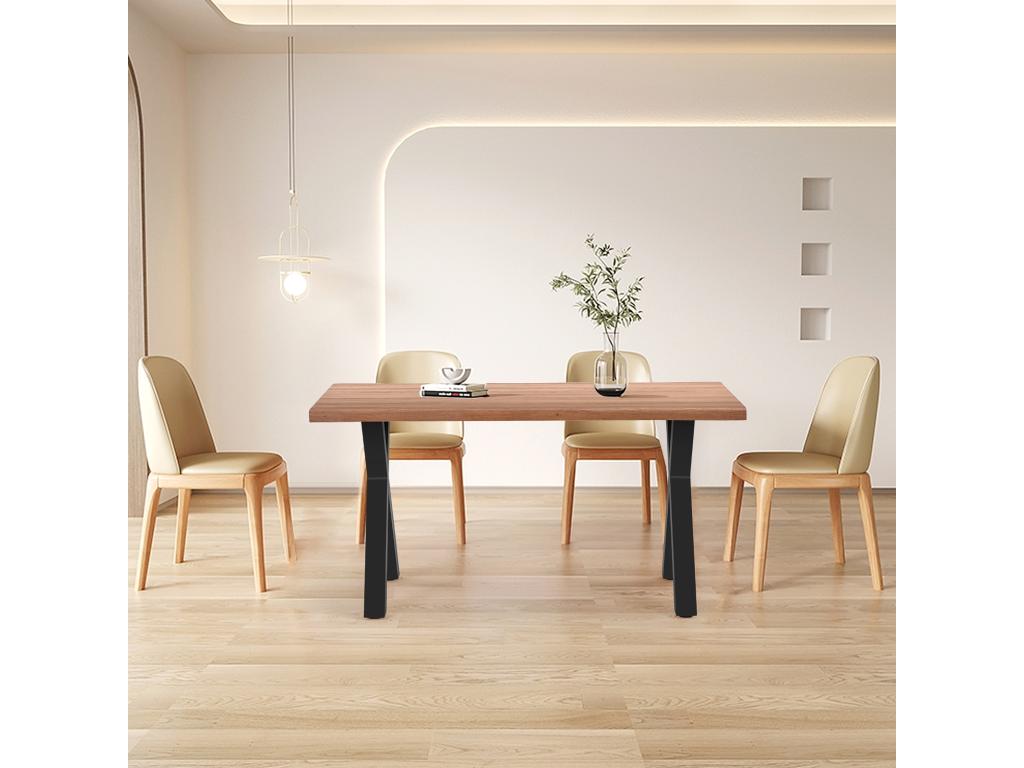 Solid wood dining table - seats 4 to 6 - steel legs - dark natural color 84380RZMZ