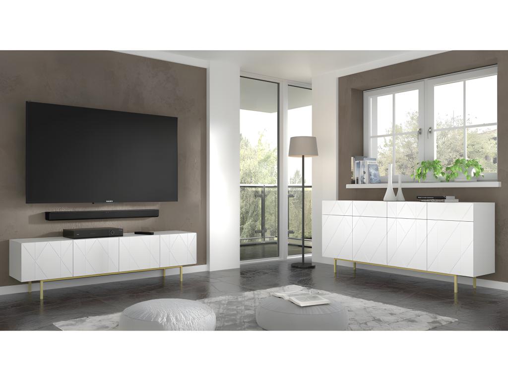 Storage chest 180x42x84cm Universal unit on gold legs KAYRA Matte white 92555NNPY