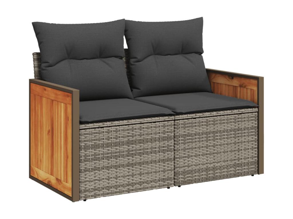 3-piece garden furniture set with cushions, grey woven resin, 26485MCQS