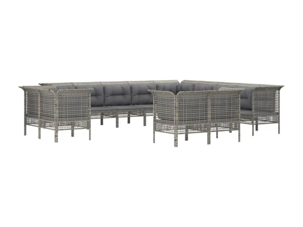 13-piece garden furniture set with cushions, grey woven resin, 34027MPZR