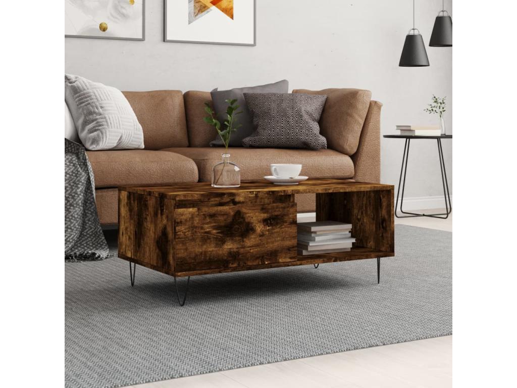 Smoked Oak Coffee Table 90x50x36.5 cm Engineered Wood 61590KYLE