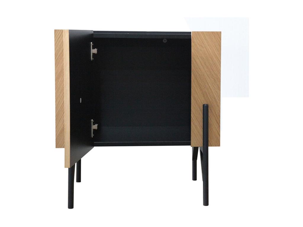Vintage light wood side table with cupboard Sunmeub 13363AWDZ