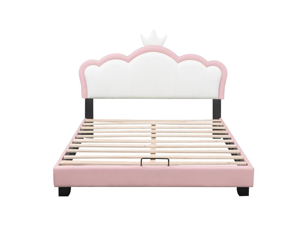 Bed with crown-shaped headboard 140x200 cm - PU leather - for children - pink 26898PMOZ