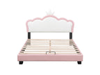 Bed with crown-shaped headboard 140x200 cm - PU leather - for children - pink 26898PMOZ