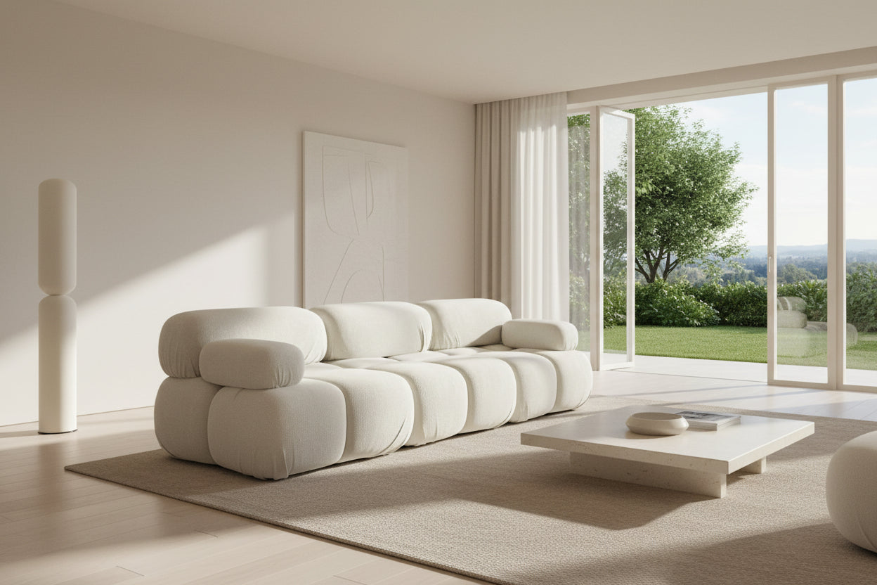Modular 3-seater sofa in Chenille - white - Sunmeub 57902WRAB