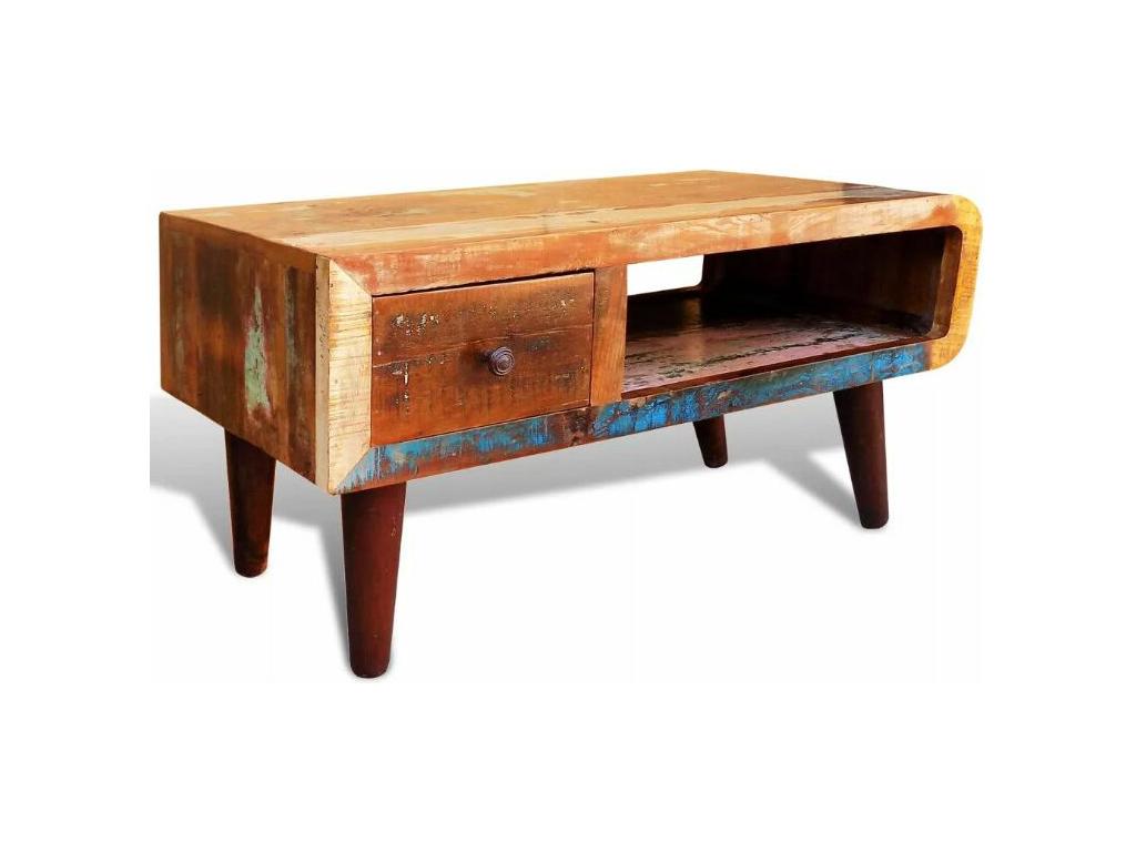 Sunmeub 89492JQEI Rectangular Coffee Table with 1 Drawer in Recycled Solid Wood