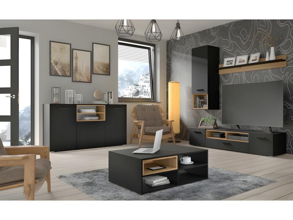 Sunmeub wall-mounted shelf, oak/matte black, 115x20x20cm (WxDxH), 61366ELIJ