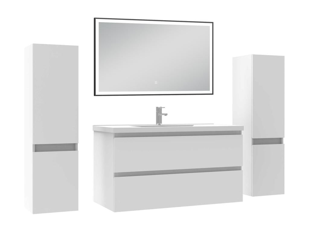 100cm Bathroom Vanity Unit with Column and Illuminated Mirror, 3 Colors, White 63907QNFU