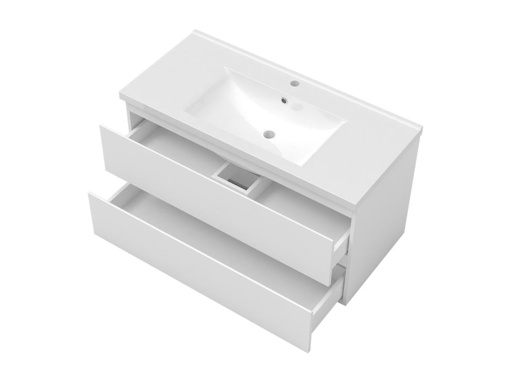 100cm Bathroom Vanity Unit with Column and Illuminated Mirror, 3 Colors, White 63907QNFU