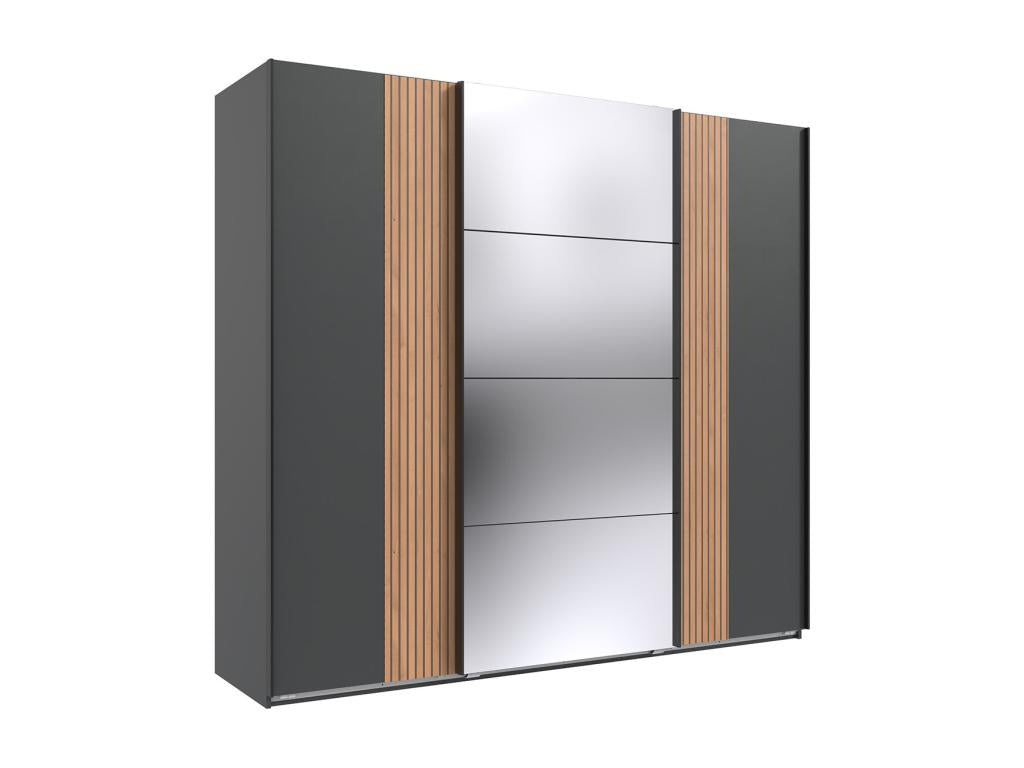 Wardrobe with sliding doors, graphite color with oak-effect trim, Sunmeub 64665OPKV