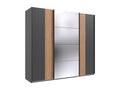 Wardrobe with sliding doors, graphite color with oak-effect trim, Sunmeub 64665OPKV