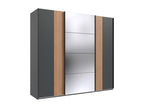 Wardrobe with sliding doors, graphite color with oak-effect trim, Sunmeub 64665OPKV