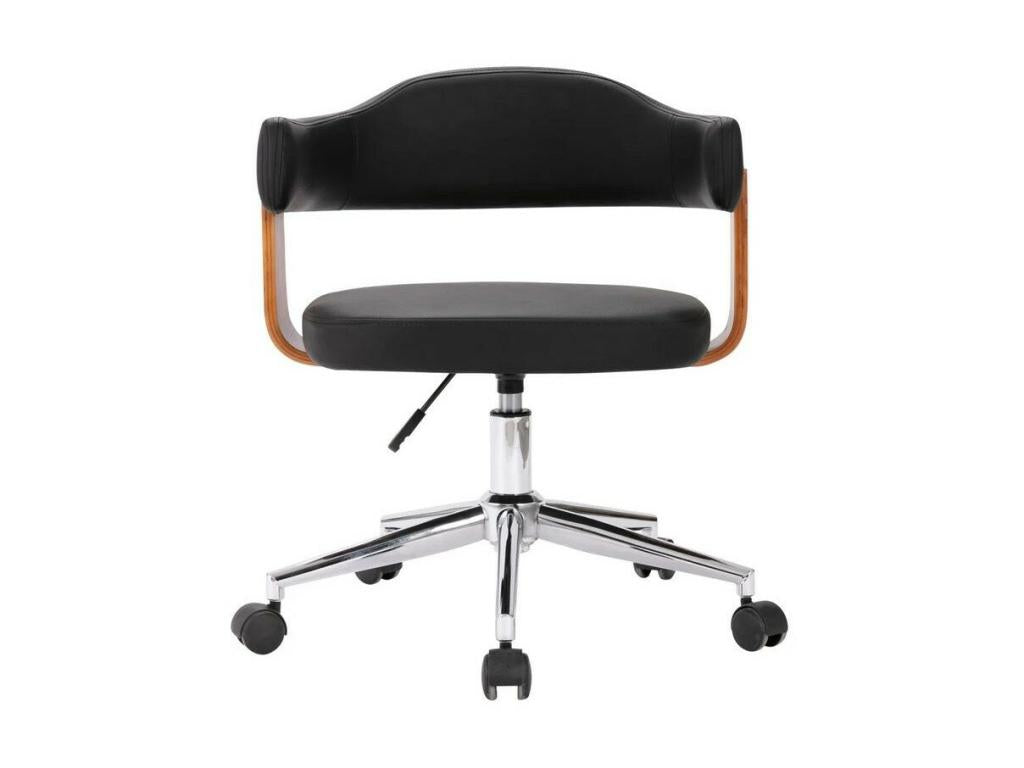 Sunmeub 76209JFVU black faux leather and dark wood swivel chair