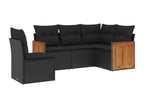 5-piece garden furniture set with cushions, black resin wicker, 24326TQKV